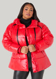 Zip Detailed Glossed Puffer Jacket