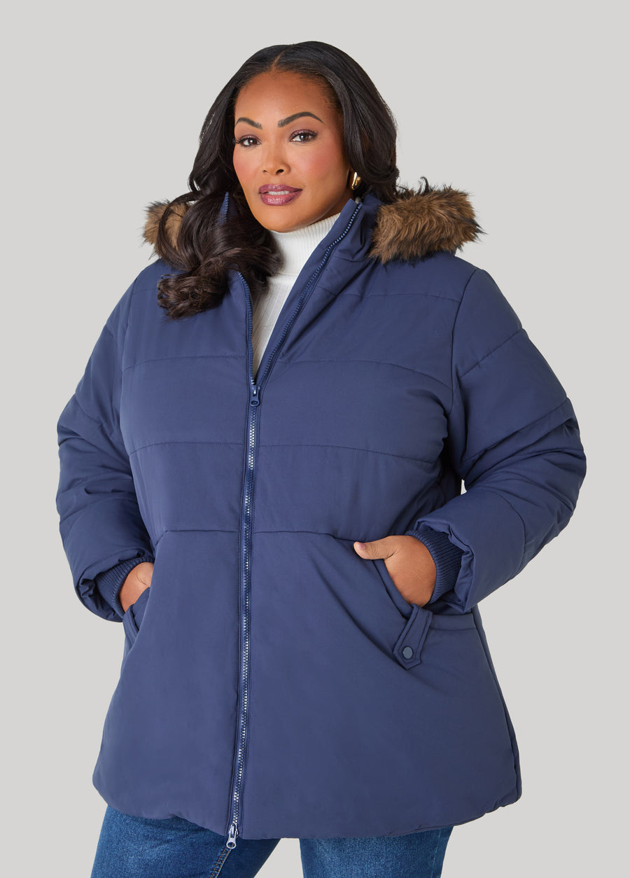 Fur Trimmed Hooded Puffer Coat