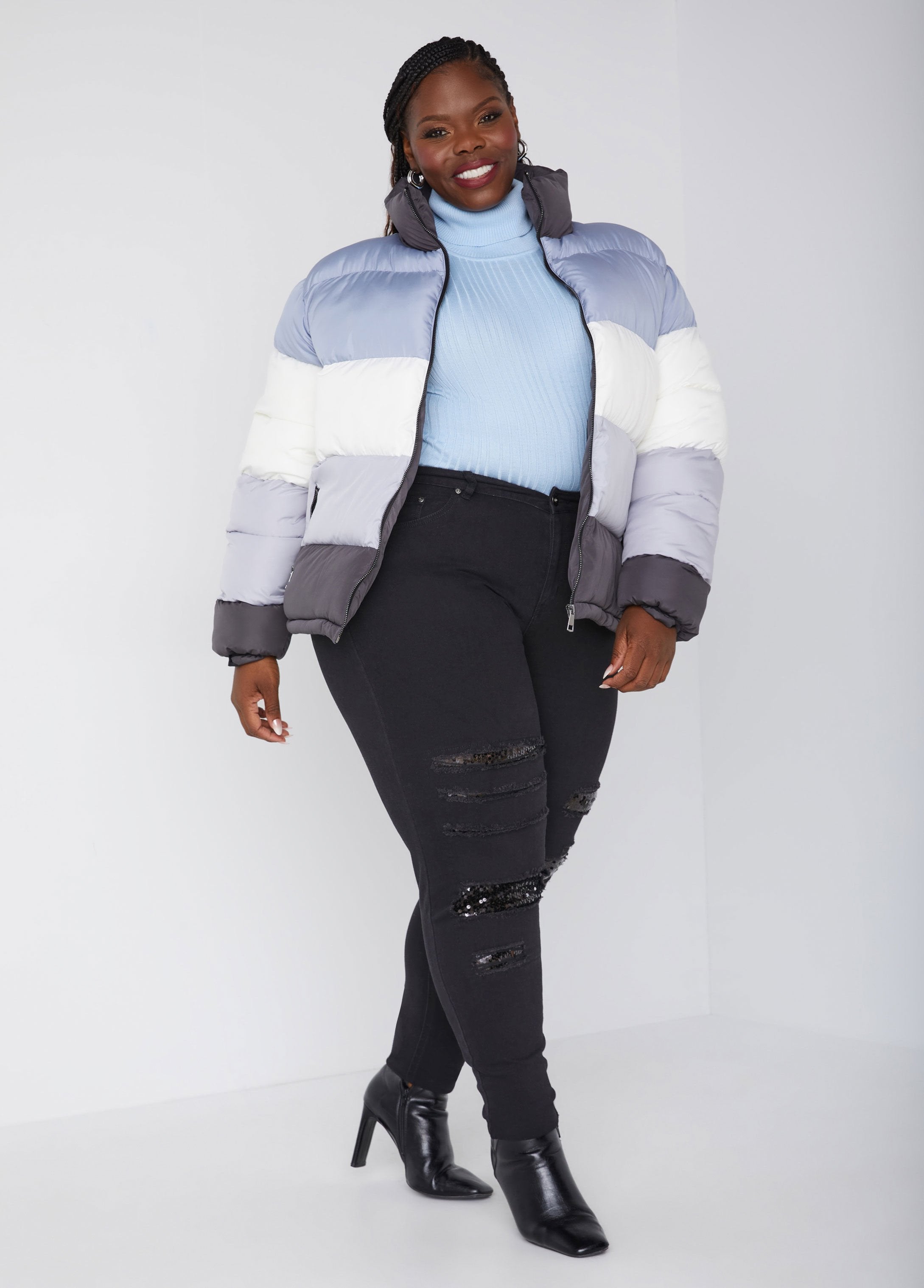 Plus Size Colorblock Jacket Plus Size Puffer Coat Plus Size