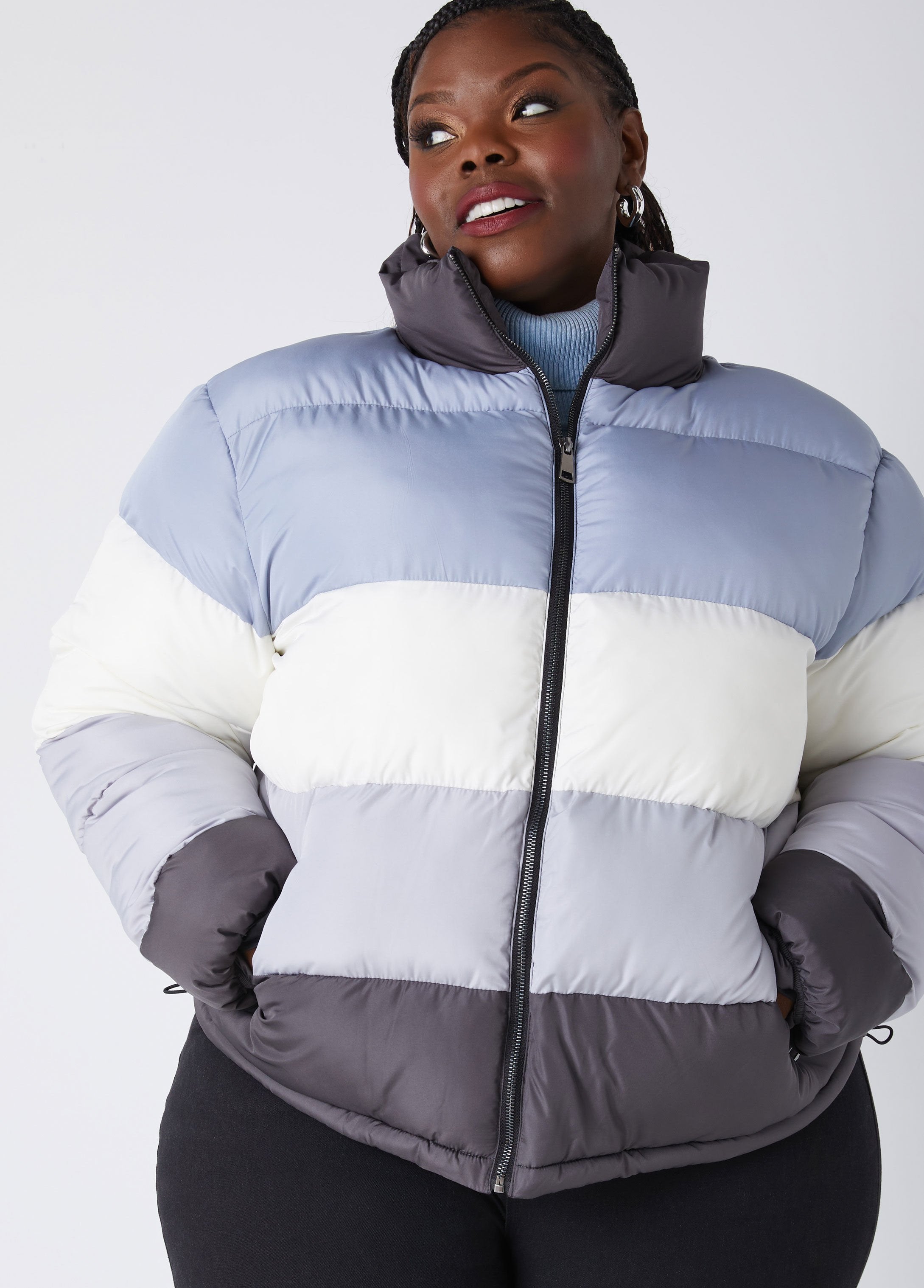 Plus Size Colorblock Jacket Plus Size Puffer Coat Plus Size