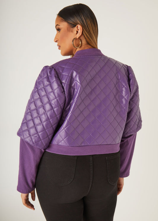 Cropped Quilted Faux Leather Jacket