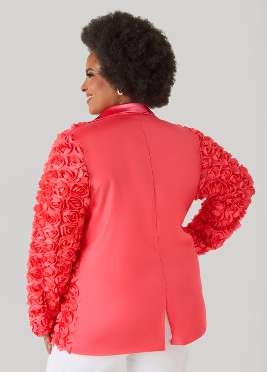 Satin Paneled Rosette Blazer