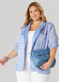 Button Front Denim Print Blazer
