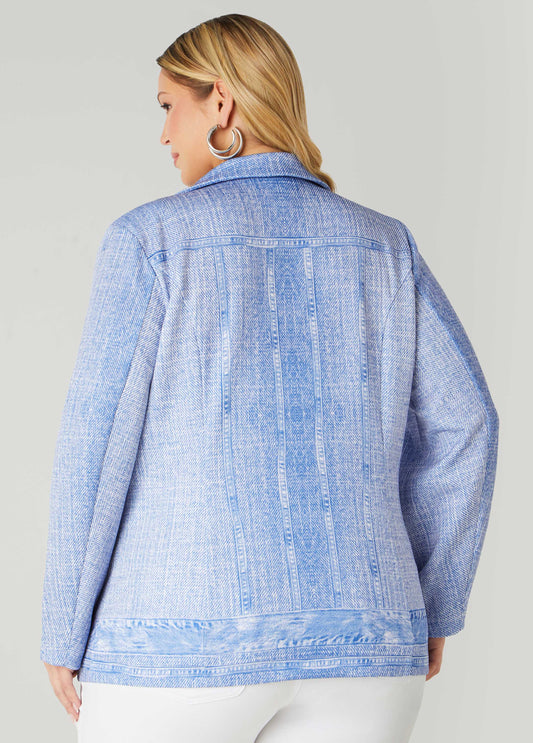 Button Front Denim Print Blazer
