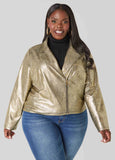 Plus Size Metallic Croc Effect Moto Jacket