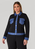 Plus Size Denim Paneled Jacket