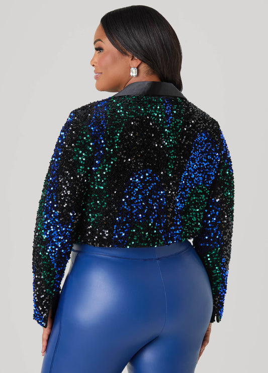 Cropped Sequined Velvet Jacket