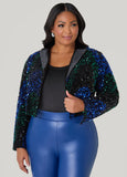 Plus Size Cropped Sequined Velvet Jacket