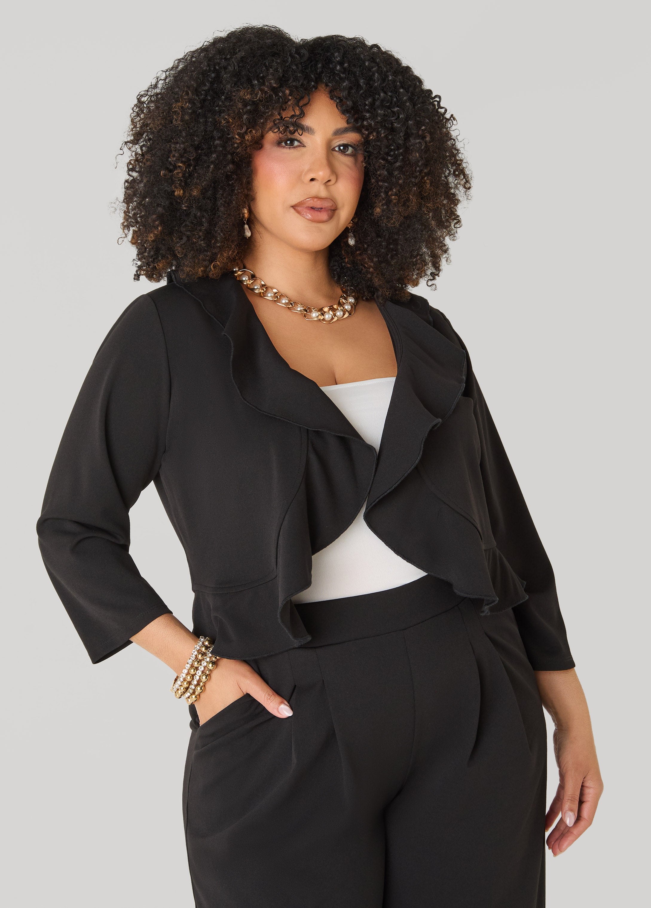 Ruffled Open Front Jacket