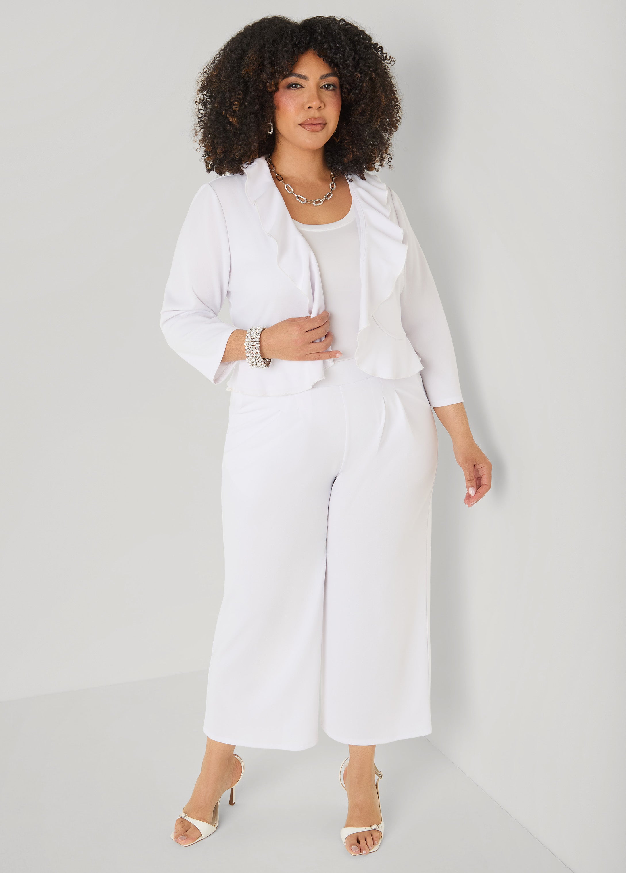 Ruffled Open Front Jacket – Ashley Stewart