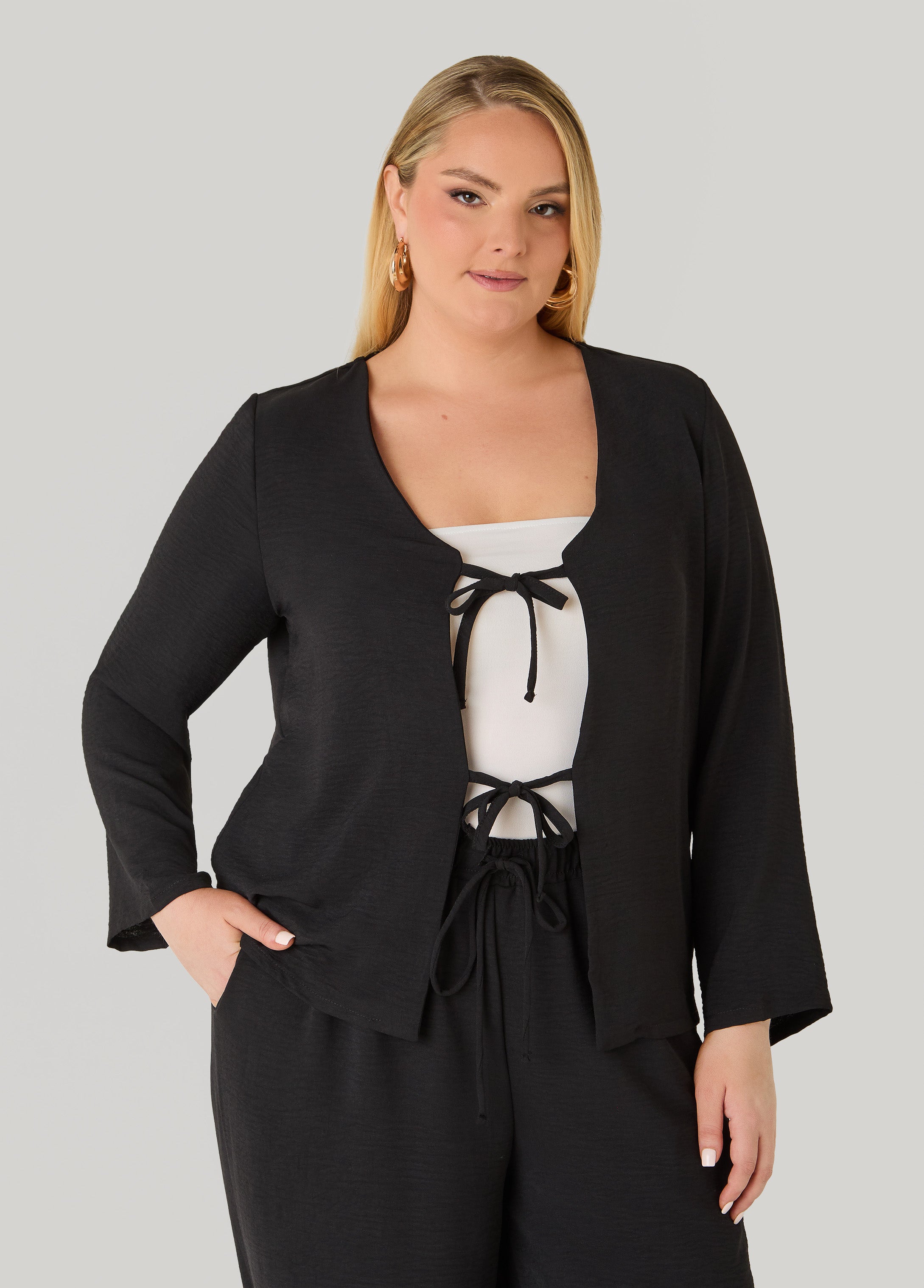 Textured Tie Front Jacket