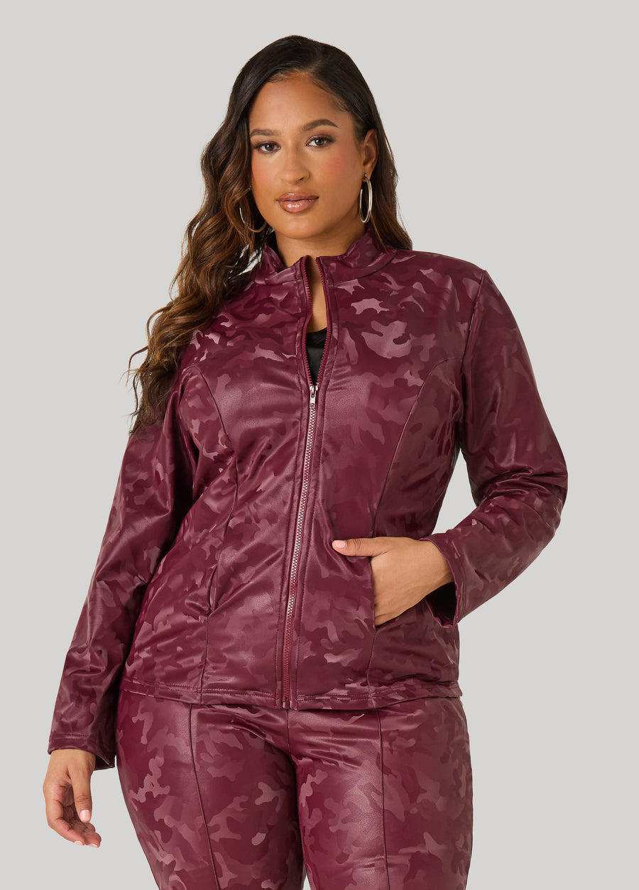 Camo Print Faux Leather Jacket
