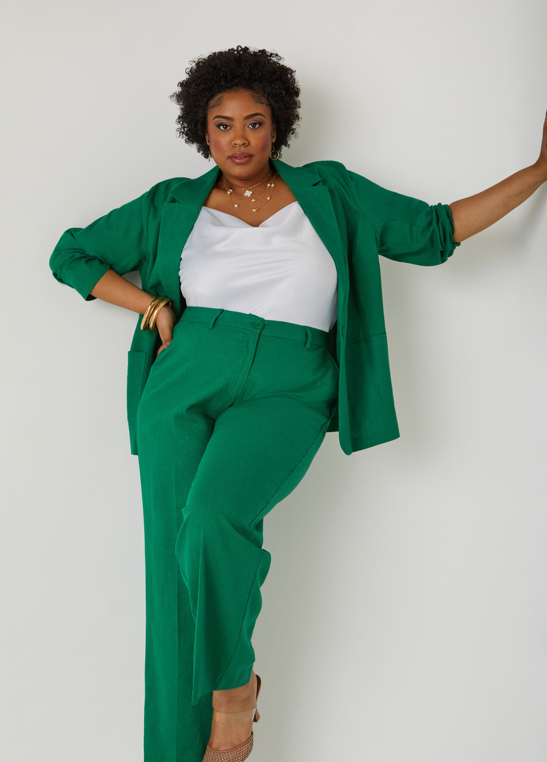 Plus Size linen blazer trendy plus size jacket matching suit set