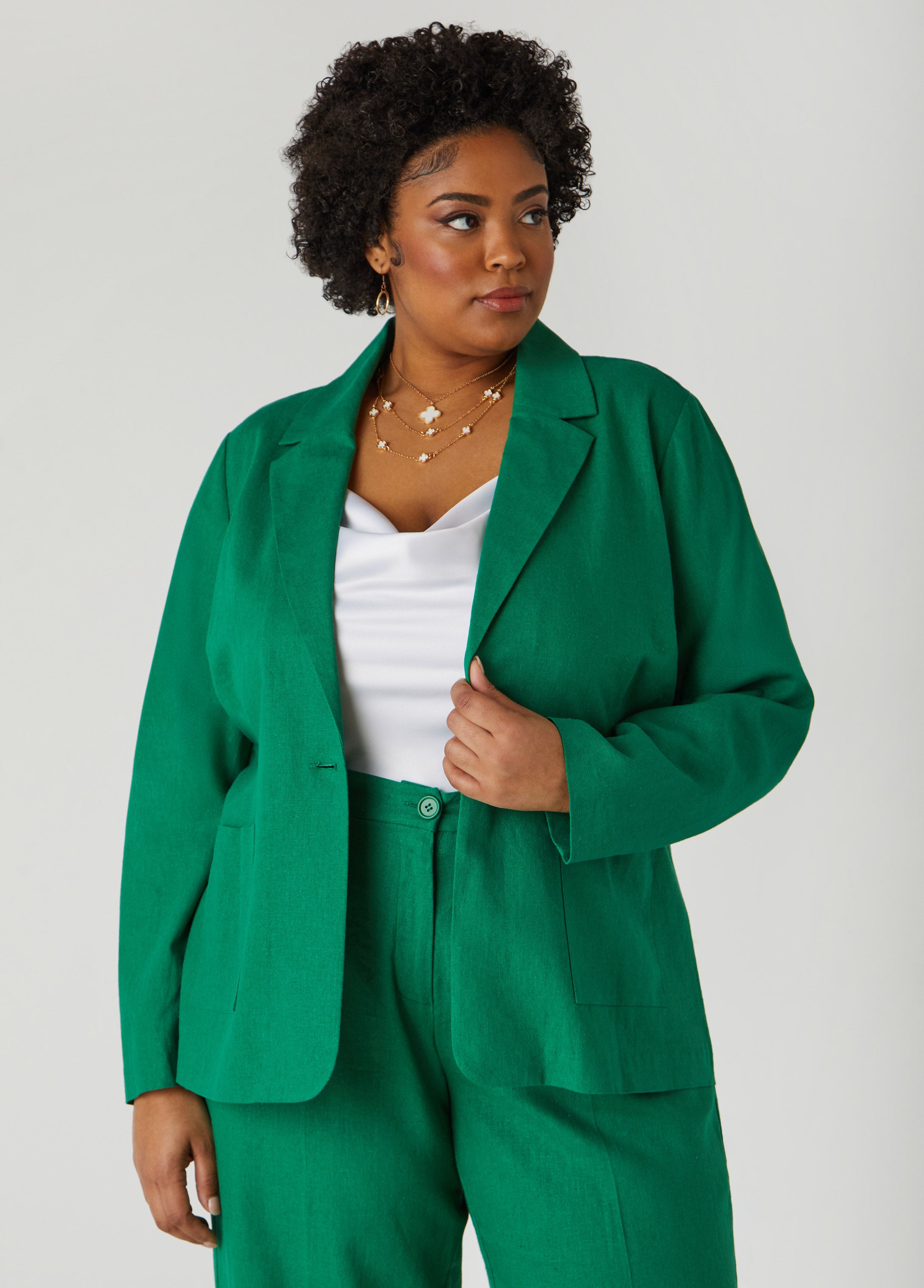Plus Size linen blazer trendy plus size jacket matching suit set
