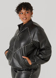 Studded Faux Leather Bomber Jacket