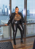 Plus Size Studded Leather Bomber Jacket Faux Leather Jacket Set