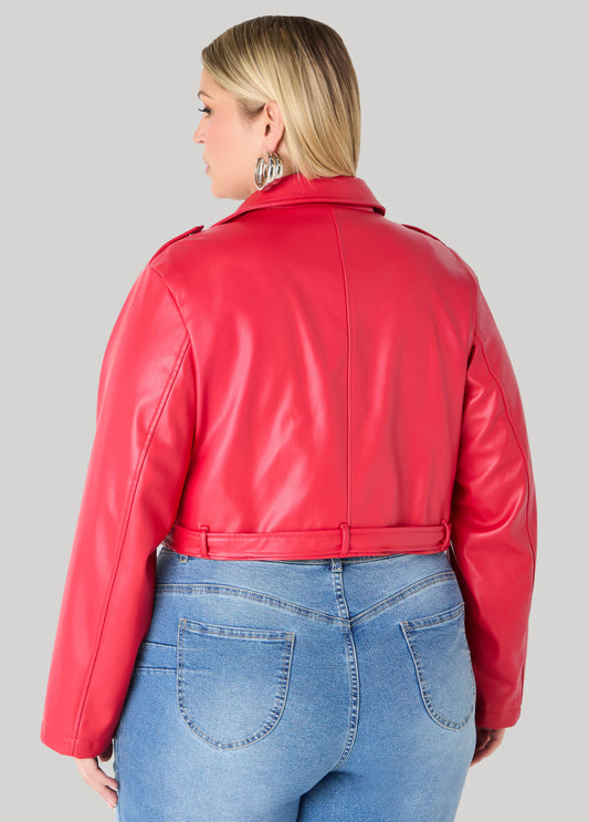 Cropped Faux Leather Moto Jacket