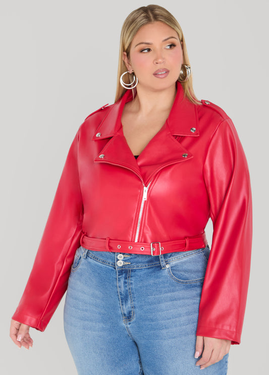 Cropped Faux Leather Moto Jacket