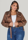 Cropped Faux Leather Moto Jacket