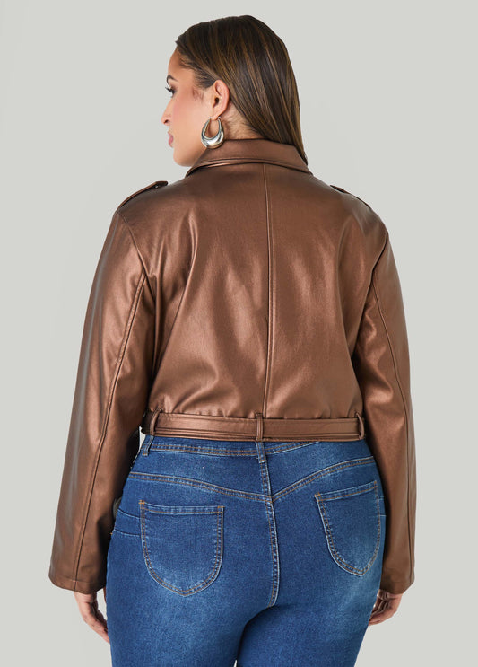 Cropped Faux Leather Moto Jacket