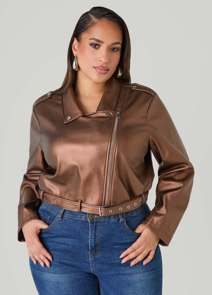 Cropped Faux Leather Moto Jacket – Ashley Stewart