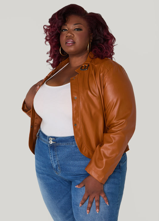 Buckle Collar Faux Leather Jacket