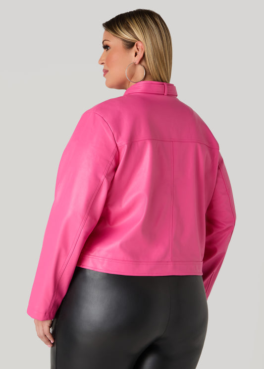 Buckle Collar Faux Leather Jacket