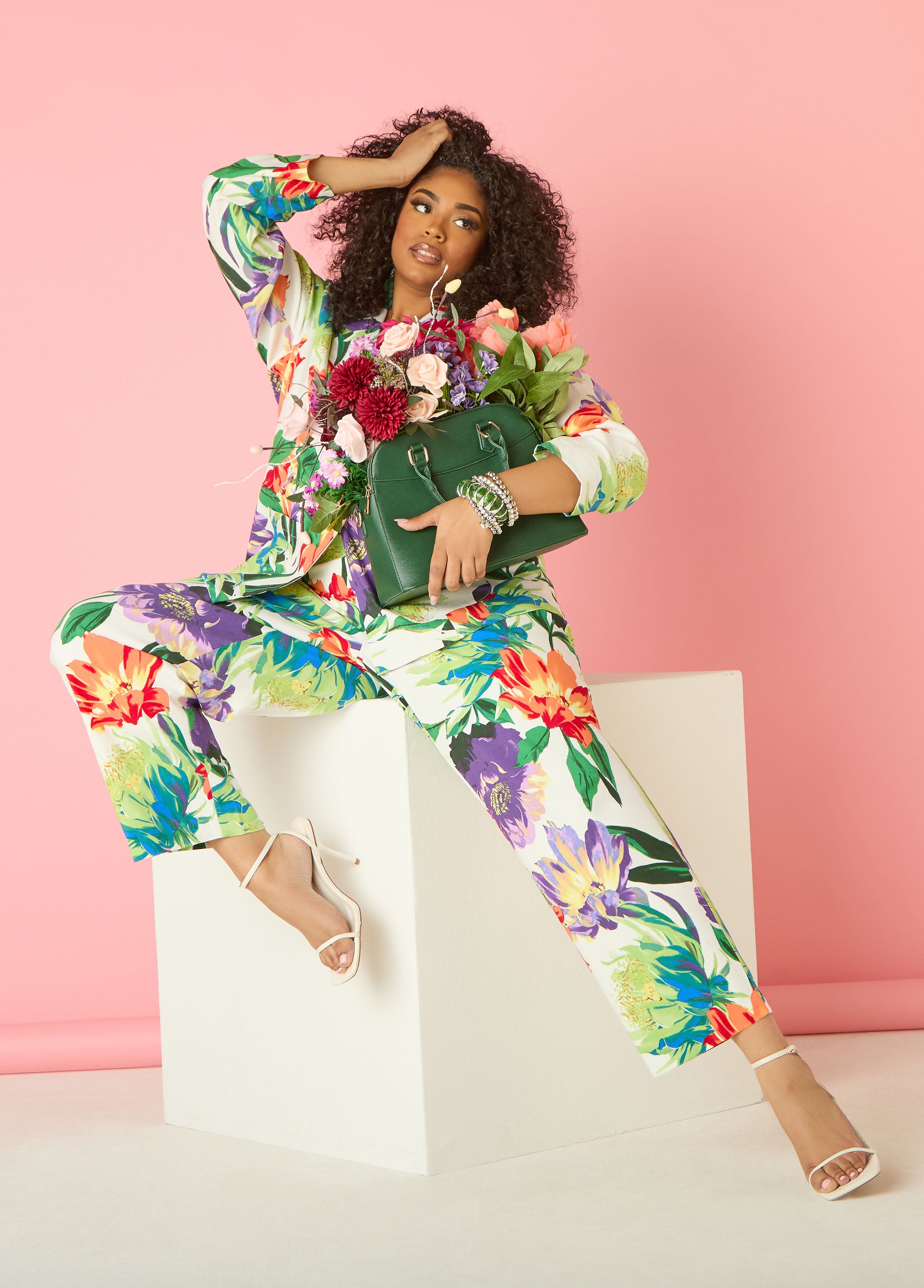 Plus Size Floral Print Blazer Plus Size Suit Jacket Three Piece Suit