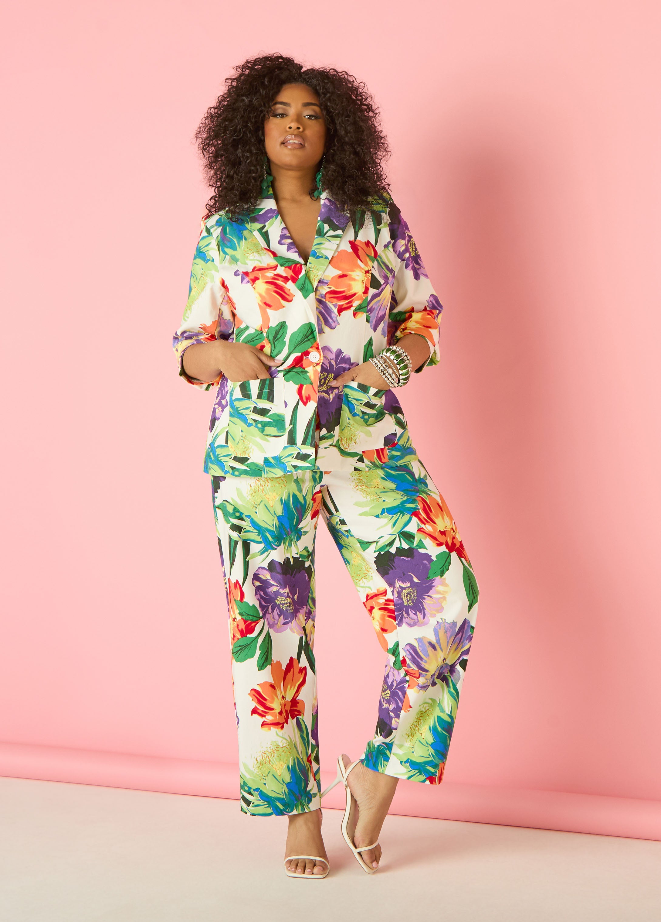 Plus Size Floral Print Blazer Plus Size Suit Jacket Three Piece Suit