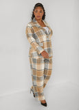 Button Front Plaid Boyfriend Blazer