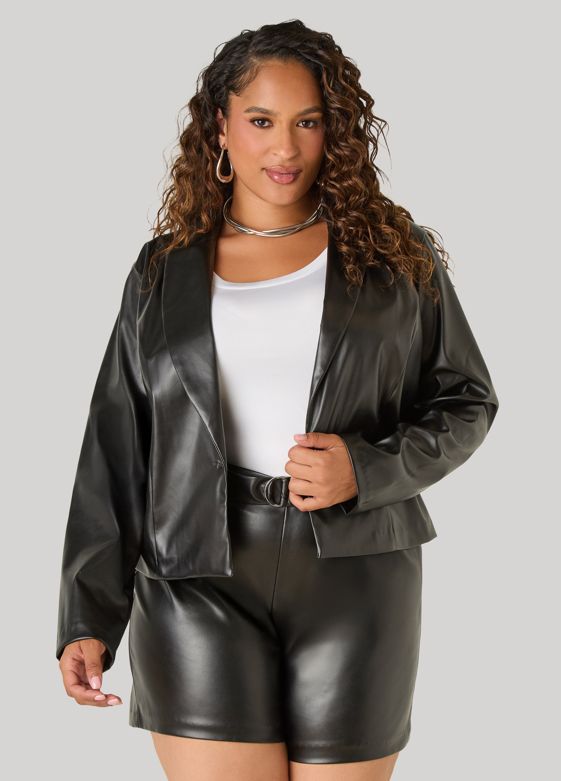 Button Front Faux Leather Jacket