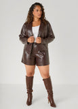 Button Front Faux Leather Jacket