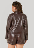 Button Front Faux Leather Jacket