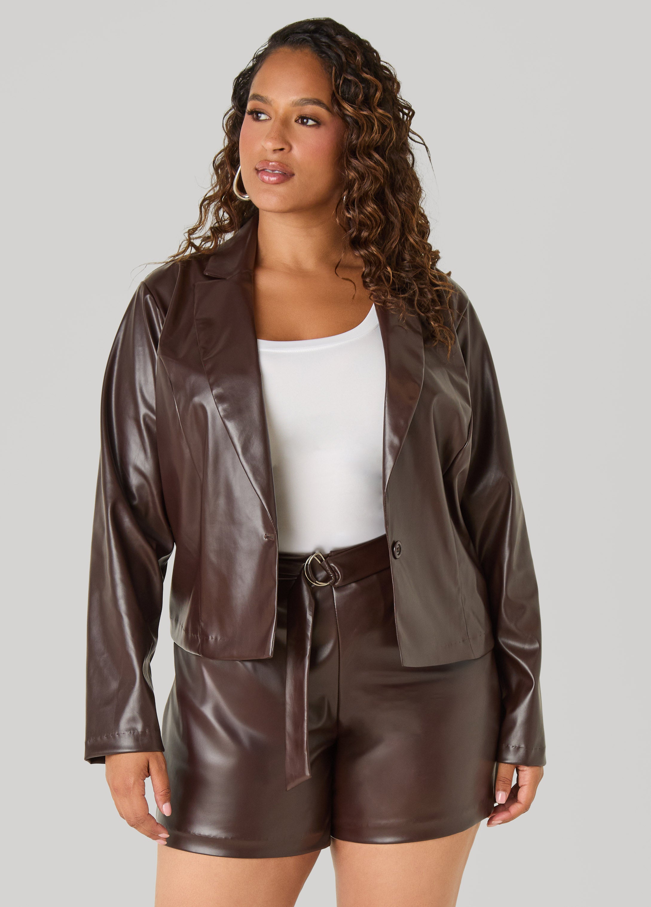 Button Front Faux Leather Jacket