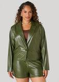 Button Front Faux Leather Jacket