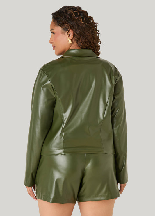 Button Front Faux Leather Jacket