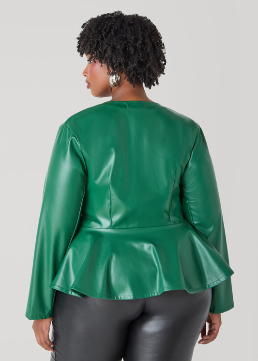 Faux Leather Peplum Jacket