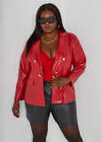 Buttoned Faux Leather Blazer