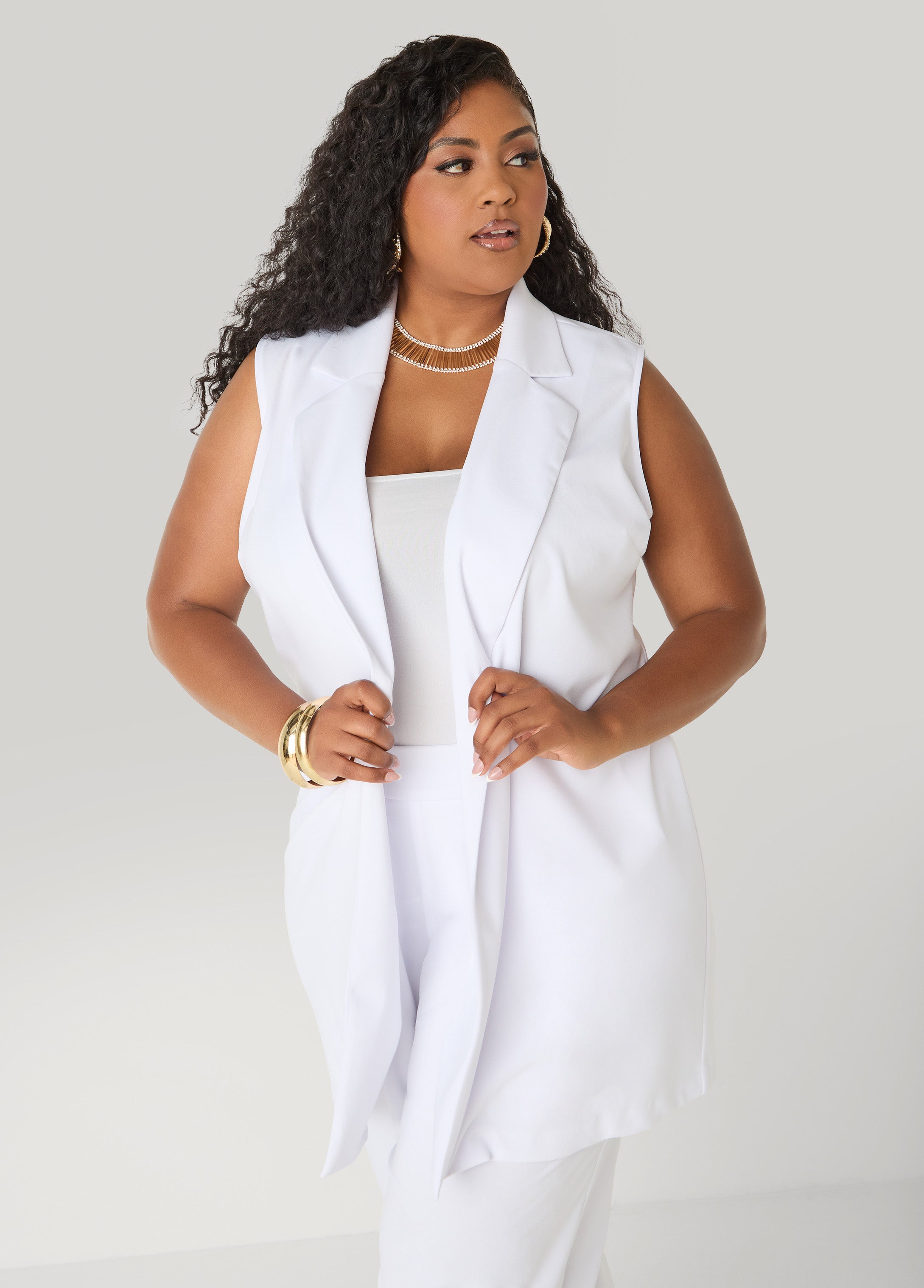 Button Embellished Open Front Vest