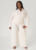Frayed Linen Blend Trucker Jacket
