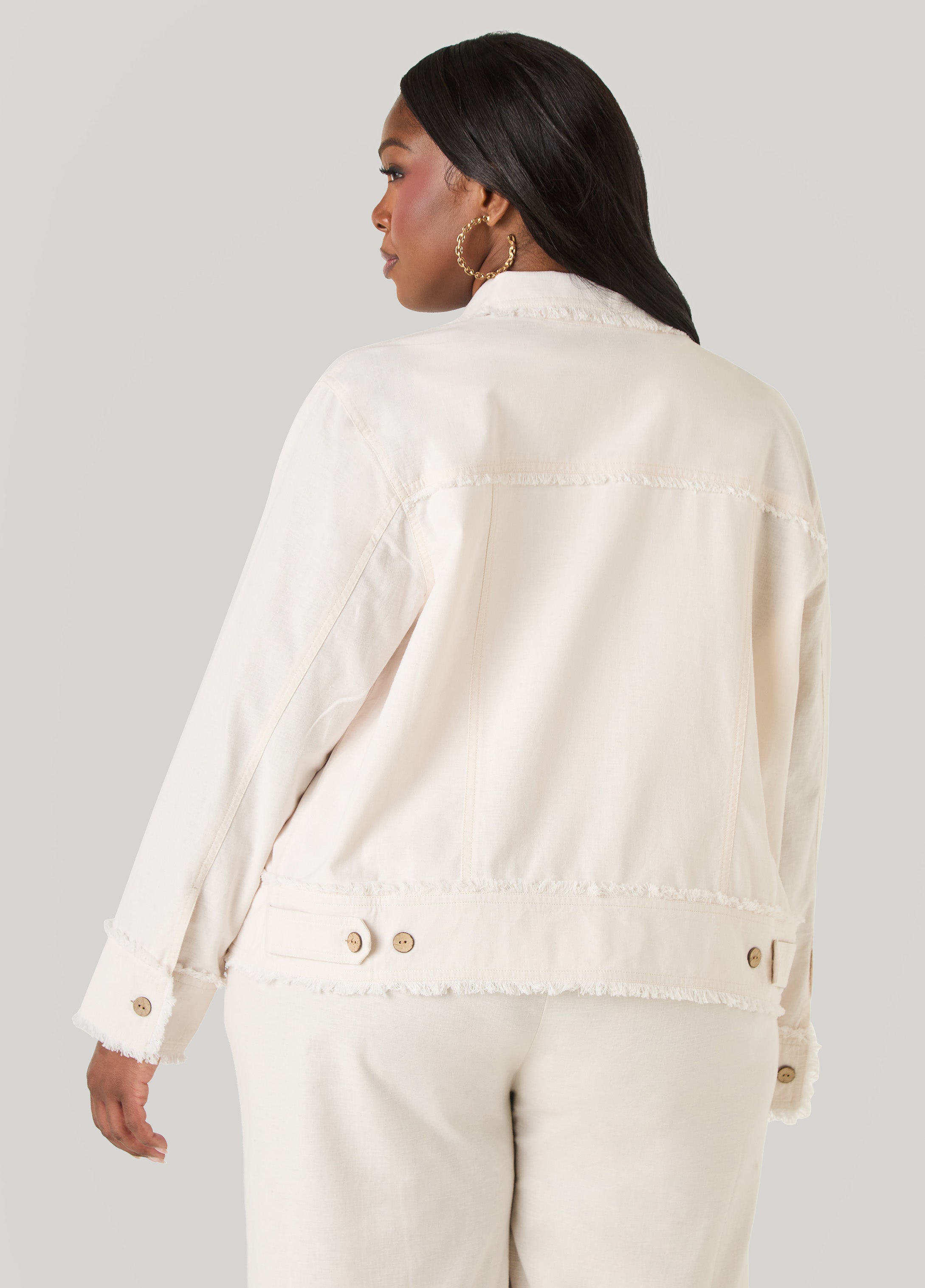 Frayed Linen Blend Trucker Jacket