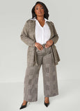 Plus Size Classic Plaid Blazer Knitted Open Jacket Matching Set