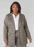 Plus Size Classic Plaid Blazer Knitted Open Jacket Matching Set