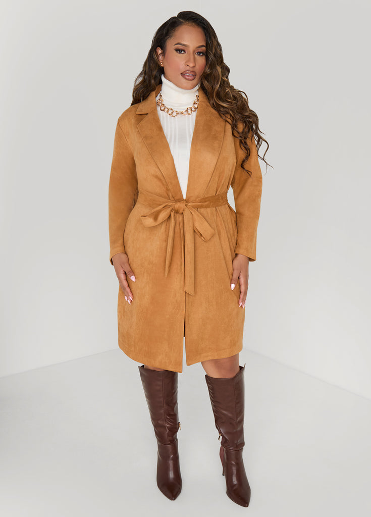 Belted Faux Suede Jacket – Ashley Stewart