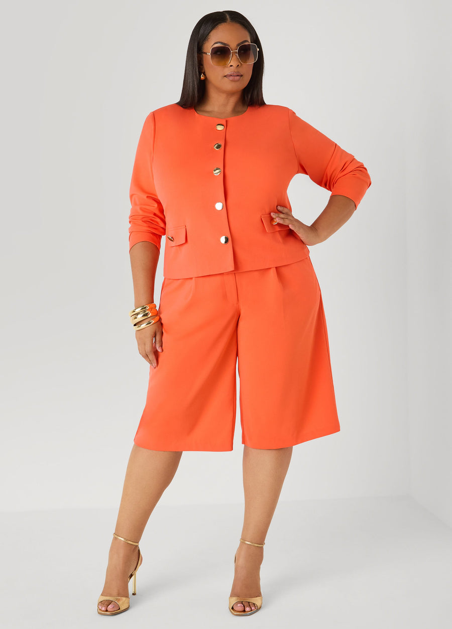 Plus Size Crepe Jacket and Short Set