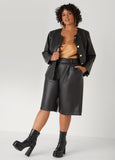 Button Detailed Faux Leather Jacket