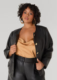 Button Detailed Faux Leather Jacket