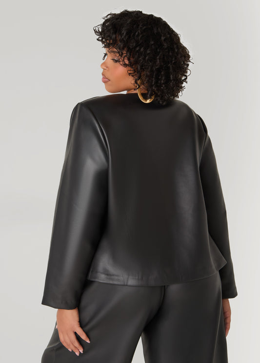 Button Detailed Faux Leather Jacket