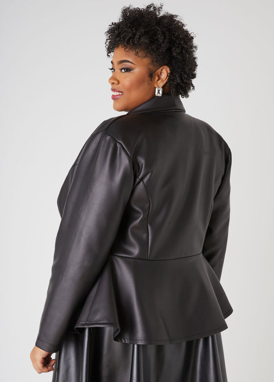 Faux Leather Peplum Blazer