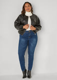 Plus Size Faux Leather Bubble Jacket
